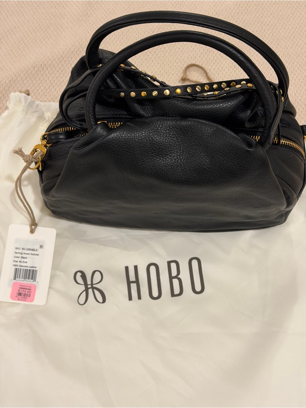 HOBO Black Pebbled Leather Double-Handle Hobo with Stud Accent - Picture 3 of 3